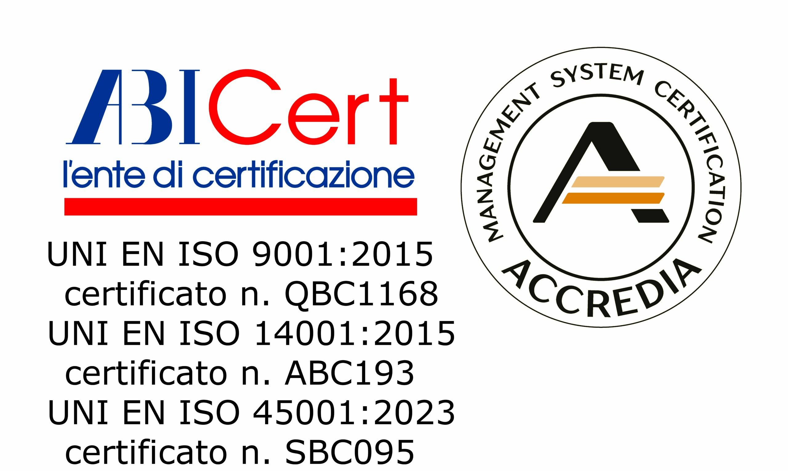 ABICert e Accredia — certificati n. QBC1168, ABC193 e SBC095